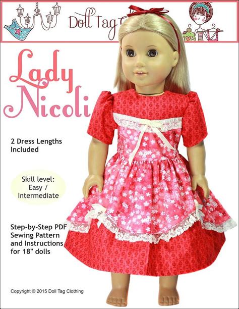 Doll Tag Clothing Lady Nicoli Doll Clothes Pattern 18 Inch American