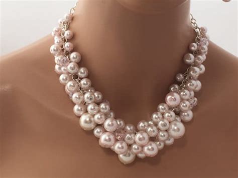 Blush Pink Chunky Pearl Necklace Cluster Pearl By Janellsjewels