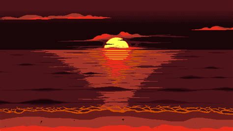 Download Red Dark Pixel Art Sunset 4k Wallpaper Minimalist By