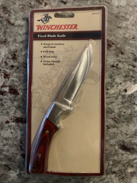 Winchester Fixed Blade Knife Surgical Stainless Steel Wood Inlay Nylon