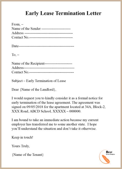 lease termination letter template format sample and example