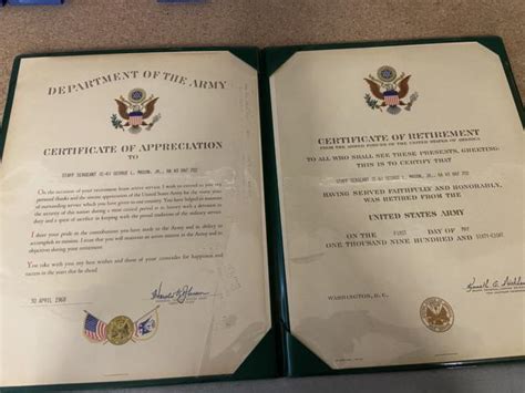 Certificate Of Retirement And Certificate Of Appreciation By United
