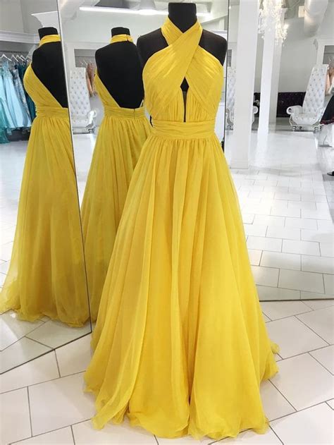 High Neck Backless Yellow Long Backlesssexyprom Dress Evening Gowns On Luulla