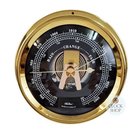 Polished Brass Maritime Barometer With Black Dial 125cm By Fischer