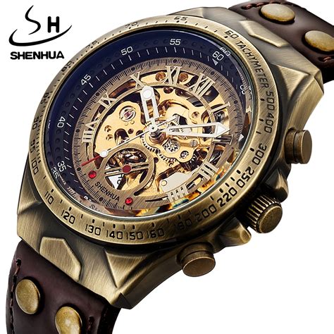 Shenhua Luxury Self Wind Tachymeter Skeleton Steampunk Vintage Bronze