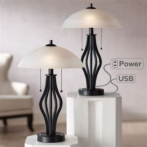 360 Lighting Modern Accent Table Lamps Set Of 2 With Usb Port And