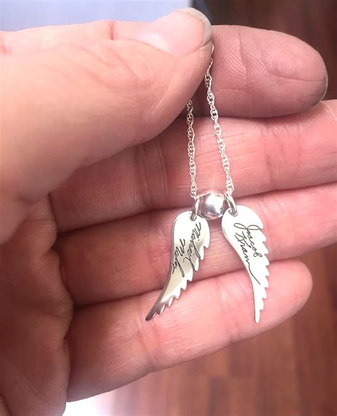 Small Handwriting Memorial Angel Wing Necklace Valentines Necklace