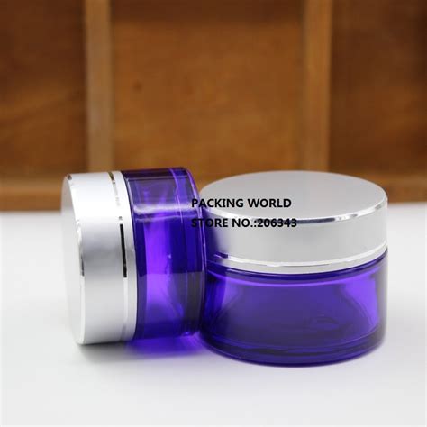 30g Purple Glass Cream Jar Cream Jar Cosmetic Jar With Cutting Line Silver Lid For Eye Cream Day