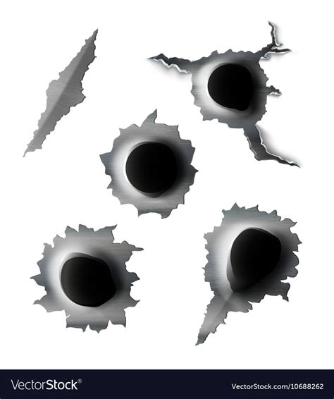 Set Of Bullet Holes In The Metal Royalty Free Vector Image