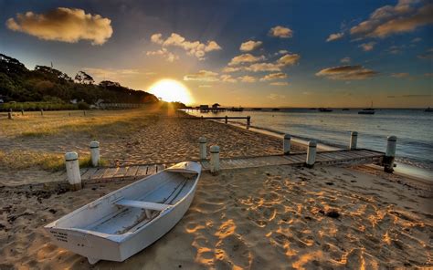 Wallpaper Sunlight Boat Sunset Sea Bay Shore Sand
