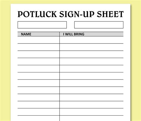 Potluck Sign Up Sheet Free Printable Web Click Here To Print