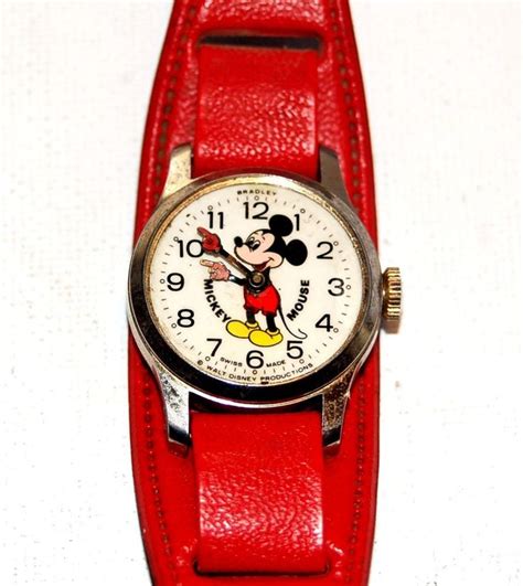 Vintage Bradley Mickey Mouse Watch With Red Band No Crystal Runs Mickey Mouse Watch Red Band