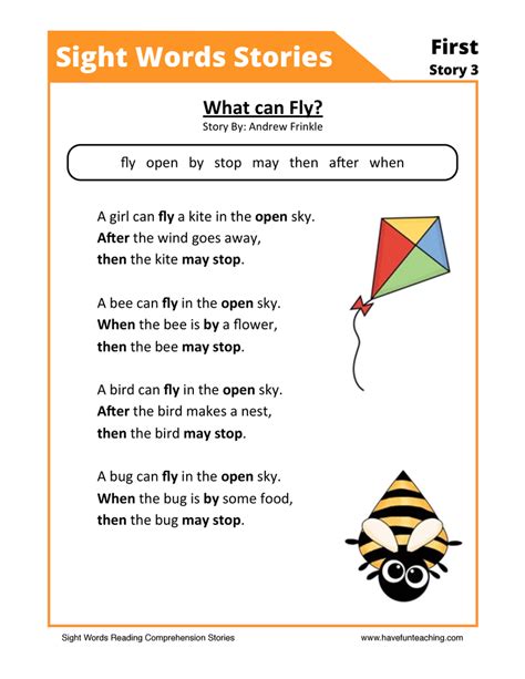 What Can Fly First Sight Words Reading Comprehension Worksheet Have