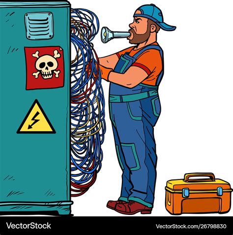 Electrician Technician Repairs Wires Royalty Free Vector