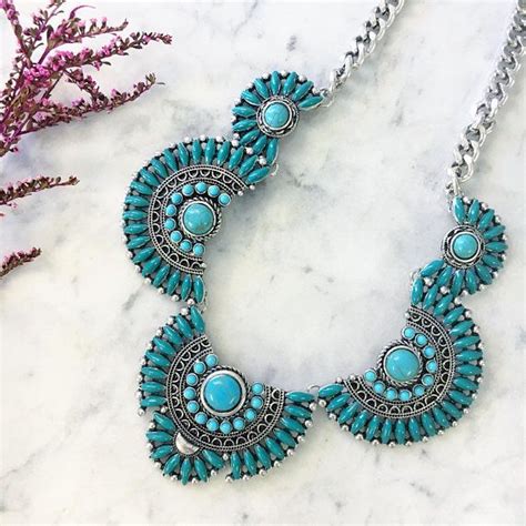 Turquoise Necklace Statement Necklace Silver Turquoise Necklace