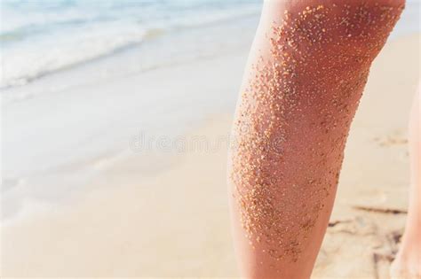 Woman Tanned Legs On Sand Beach Travel Concept Happy Feet In Tropical