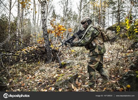 Norwegischer Soldat im Wald — Stockfoto © zabelin #147126533