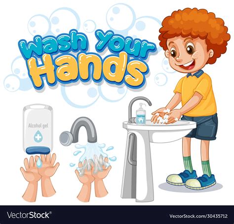 Wash Your Hands Poster Design With Boy Washing Vector Image