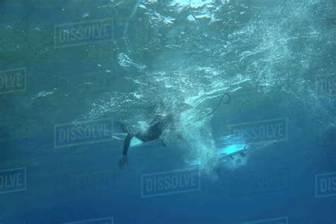 Low Section Of Man Surfing Underwater In Sea Stock Photo Dissolve
