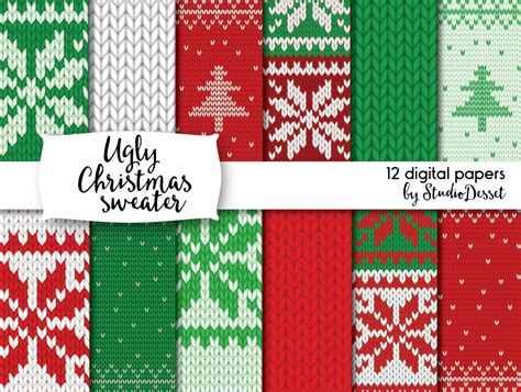 ugly christmas sweater digital papers knitted pattern etsy