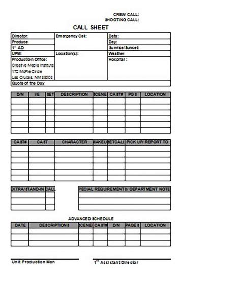 What Is A Call Sheet Template Free Sample Example And Format Templates