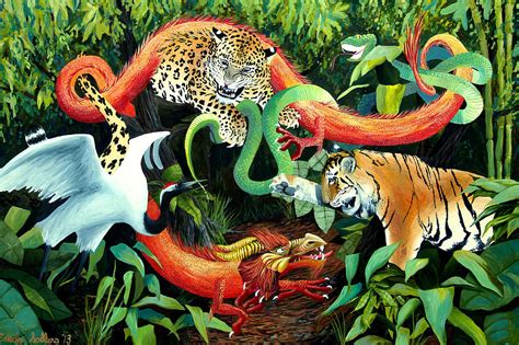 5 Animals Of Shaolin Kung Fu Painting By Emily Sodders