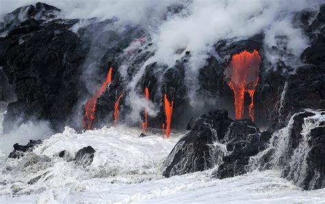 Lava Flow Entering The Sea Photograph by Martin Rietze/science Photo ...
