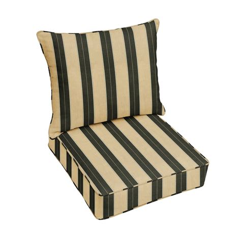 set of 2 black and beige striped sunbrella indoor and outdoor deep seating pillow and cushion