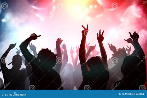 Silhouettes Of Young People Dancing In Club Disco And Party Concept Stock Image Image Of