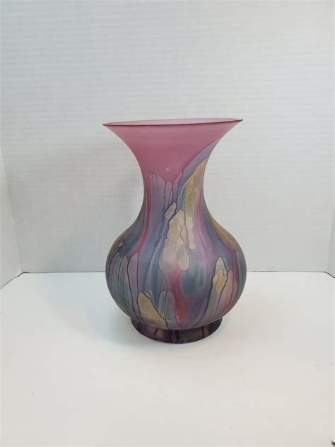 Nouveau Art Glass Hand Painted By Rueven 10 5 Vase Usa Etsy