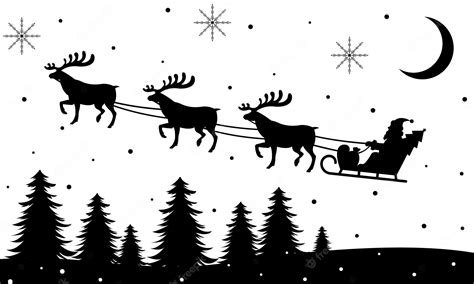 Premium Vector Santa Claus With A Sleigh And A Silhouette Of A Reindeer On The Background Of