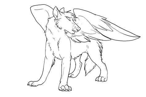 Free Winged Wolf Lineart By Whitefeathur On Deviantart