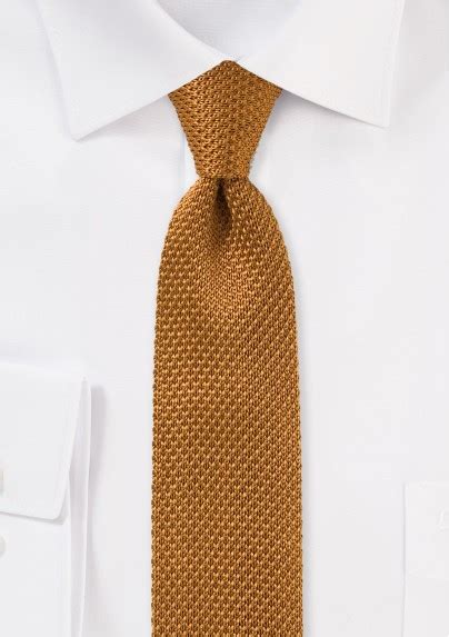Mens Knit Tie In Amber Gold Color Mens