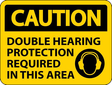 Caution Double Hearing Protection Sign On White Background 10953812