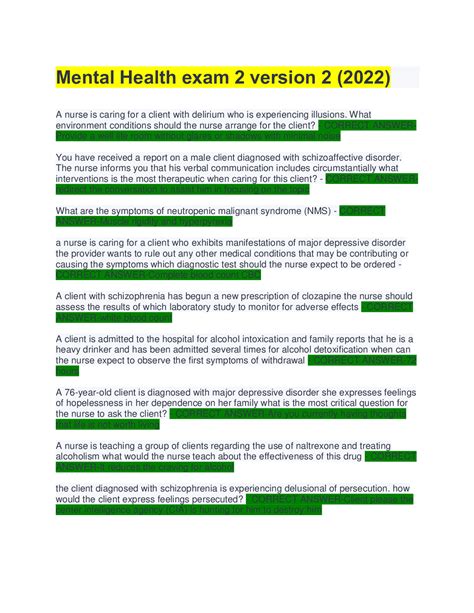 Mental Health Exam 2 Version 2 Browsegrades