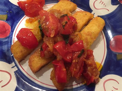 Fried Polenta With Fresh Tomato Garlic And Basil Sauce Travel Gourmet