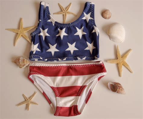 Usa Flag Girls Swimsuit American Flag Bikini Top And Etsy