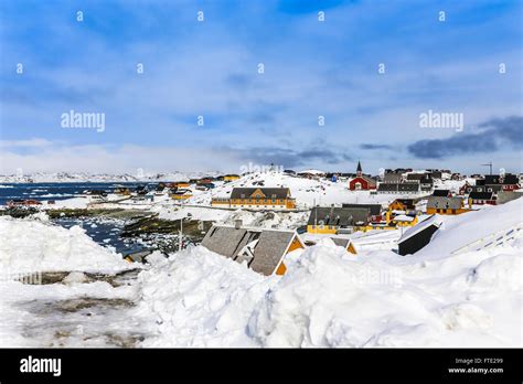 Historical Center Of Nuuk The Old Harbor Covered In Snow Nuuk