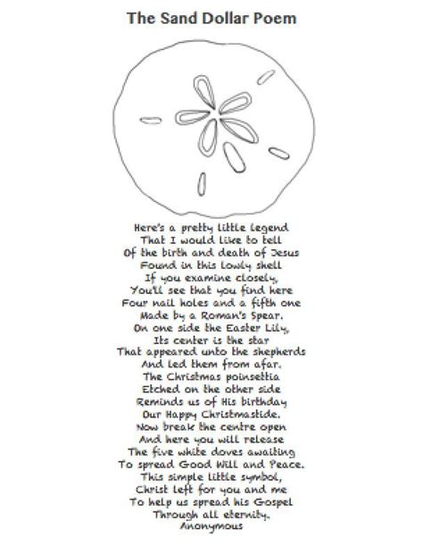 Printable Legend Of The Sand Dollar Story