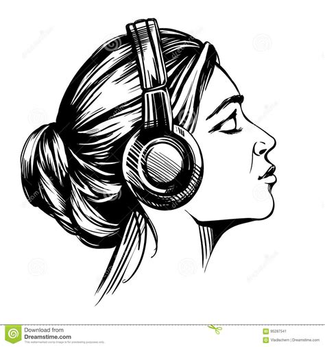 Girl With Headphones Drawing At Explore Collection