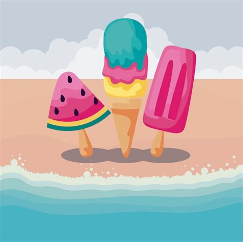 Premium Vector Summer Beach With Ice Creams