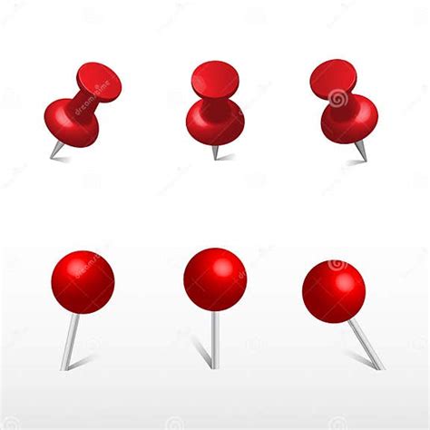 Red Push Office Pin And Round Push Pins 3d Push Pin Stock Vector