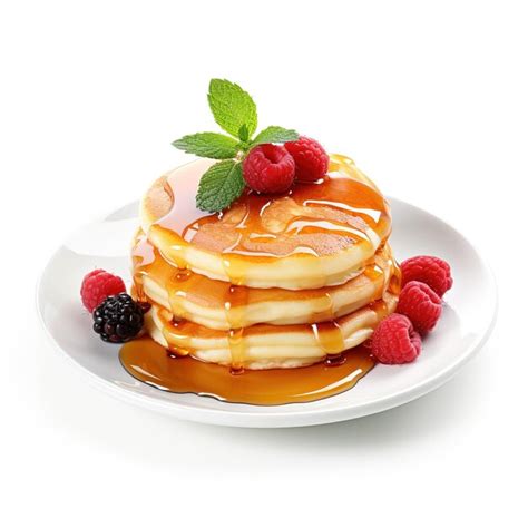 Premium Psd Delicious Pancakes With Berries Honey Or Maple Syrup