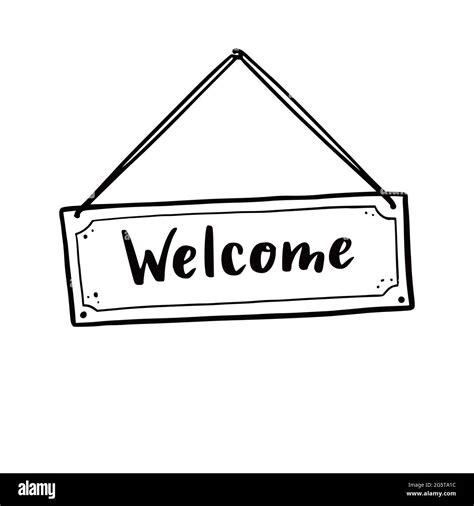 Hand Drawn Welcome Sign Element Doodle Sketch Style Shop Door Or