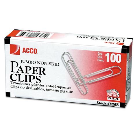 Acco Paper Clips Jumbo Non Skid 100 Count 10 Pack Pack Of 2