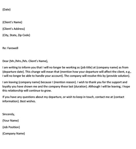 Sample Farewell Letter Clients
