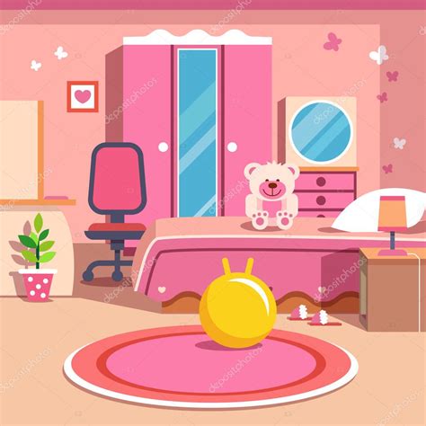 Girls All Pink Bedroom Interior Stock Vector Image By ©iconicbestiary