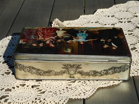 Vintage Tin Box Mid Century Box With Lid And Lock Large Metal Etsy
