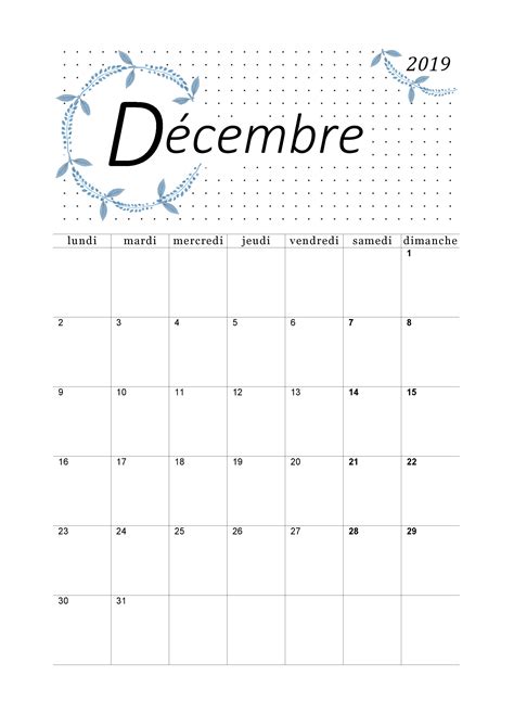 Calendrier Décembre 2019 à Imprimer Calendriers Imprimables En Pdf