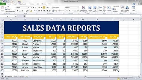 Salesdatareportinmsexcel Exceltutorial Youtube